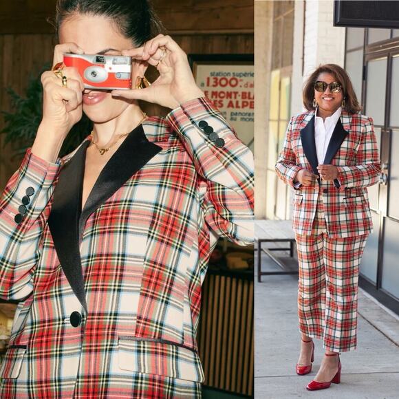J. Crew Willa Blazer Jacket in Snowy Tartan Plaid Wool Blend Satin Lapel size 16 - Picture 1 of 14